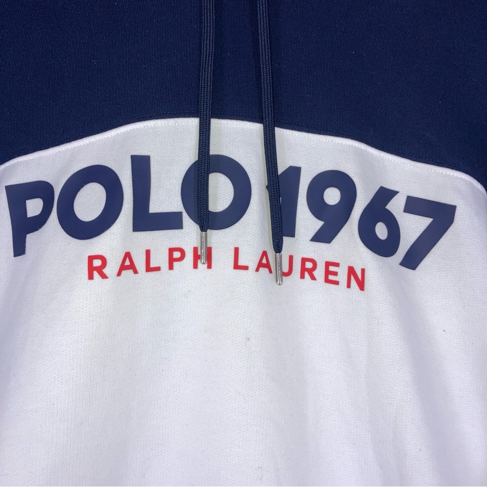 Polo Ralph Lauren Pullover Hoodie Big Logo Front 1967 XLT Red Navy White - Picture 4 of 15